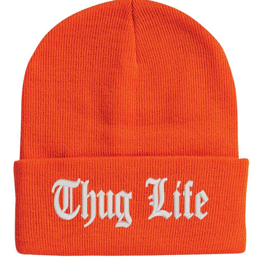 Thug Life BLAZE ORANGE Cuffed Embroidered Beanie Hat, Embroidered Gift, Dad,Win…